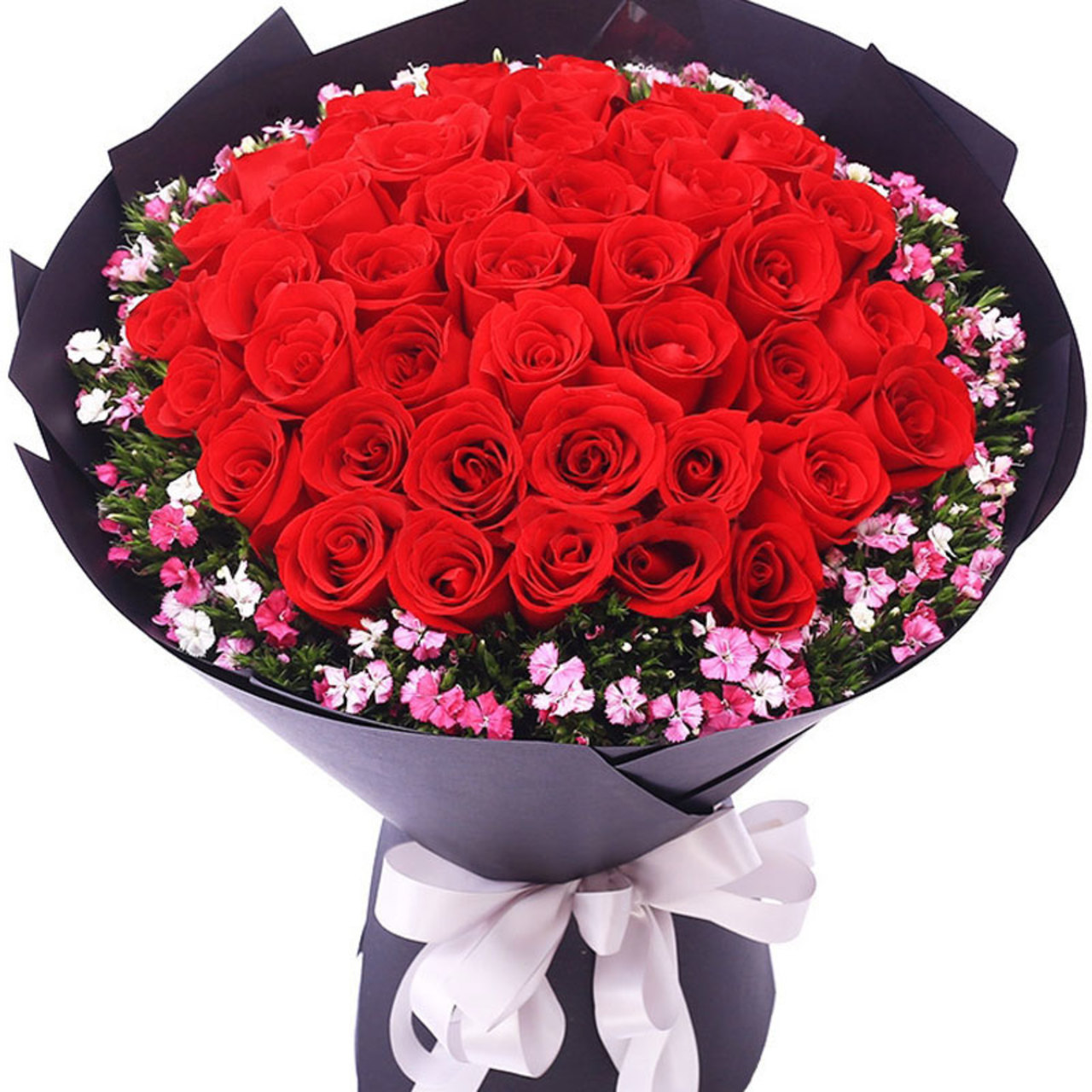 永恒之恋-33枝红玫瑰，相思梅丰满围边。