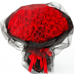 爱情宣言-99枝精品红玫瑰黑色纱网高档包装纸