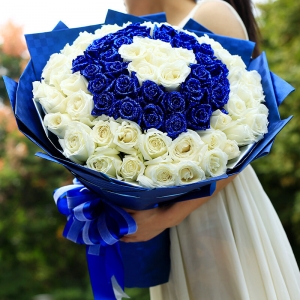 今生今世-99枝精品蓝色玫瑰、白色玫瑰混搭