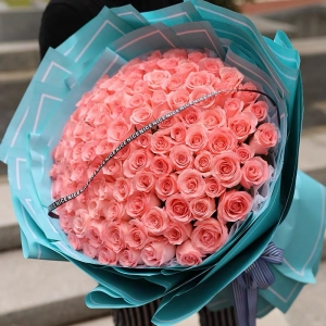 深情-99朵粉玫瑰精美花束包装
