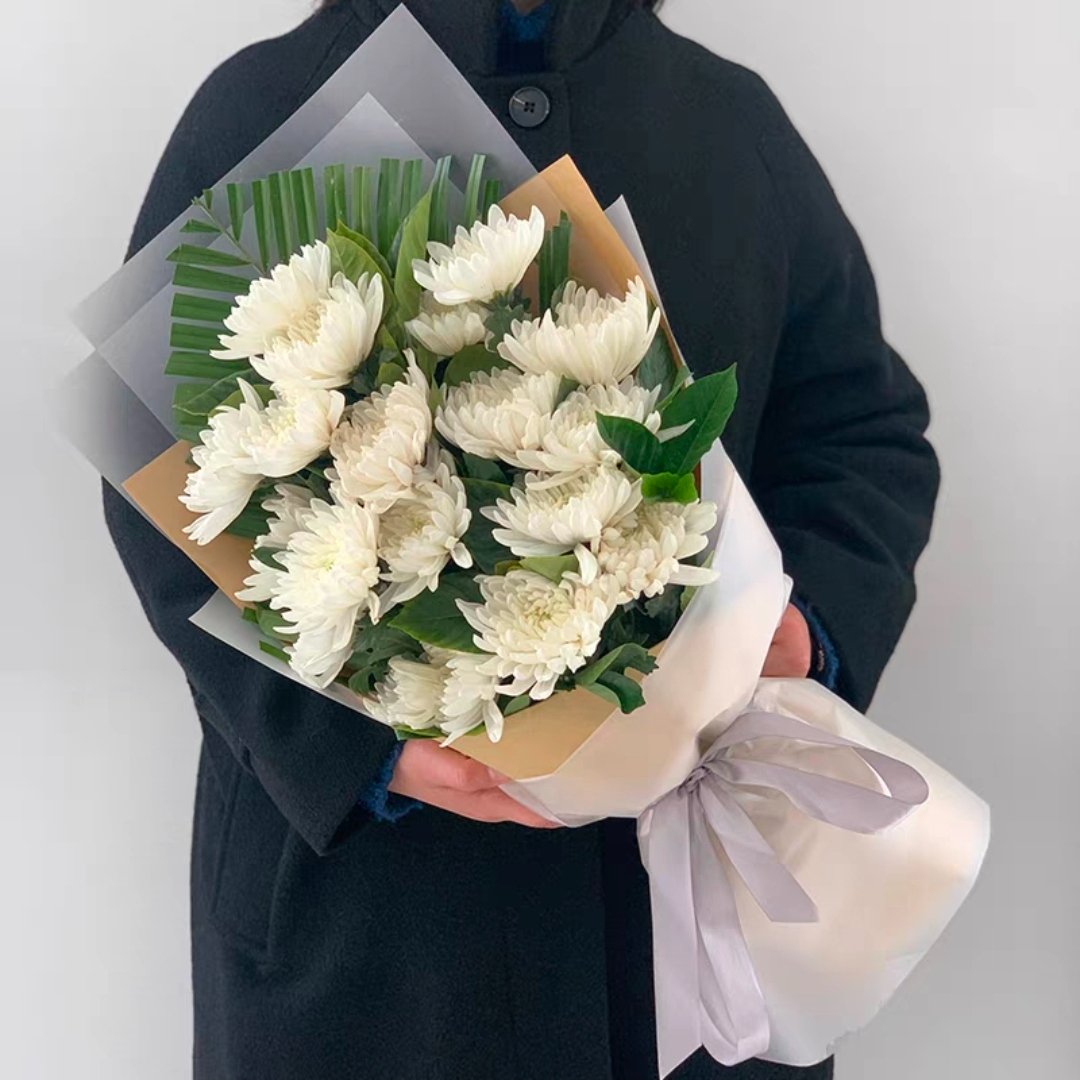永远怀恋/19朵白菊花精美花束包装 018