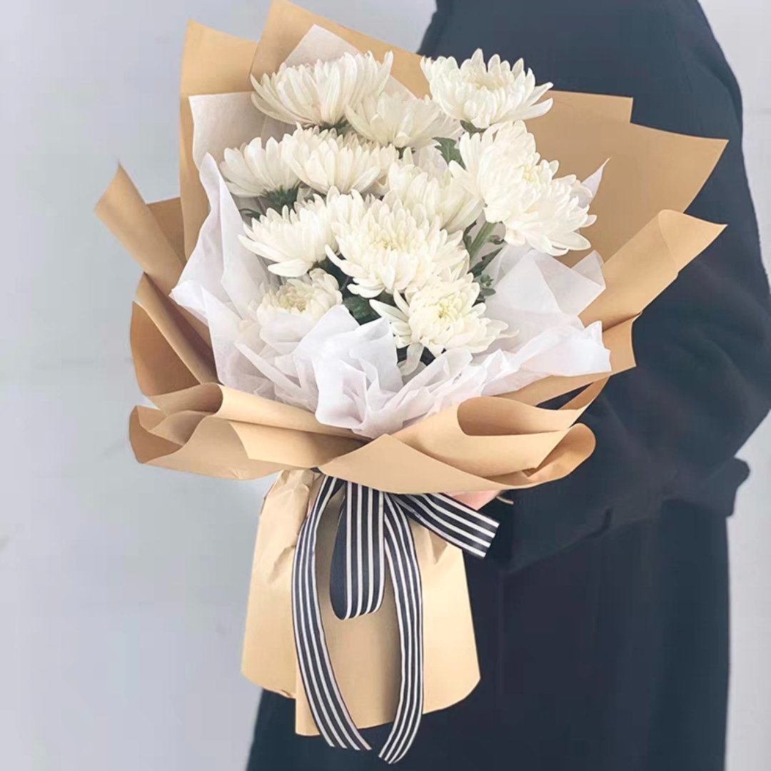 永远怀恋/11朵白菊花精美花束包装 016