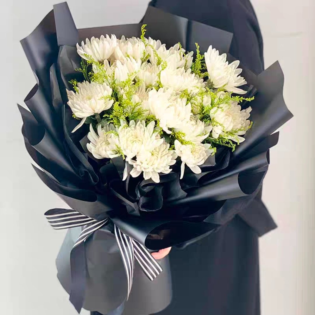 永远怀恋/19朵白菊花精美花束包装 011