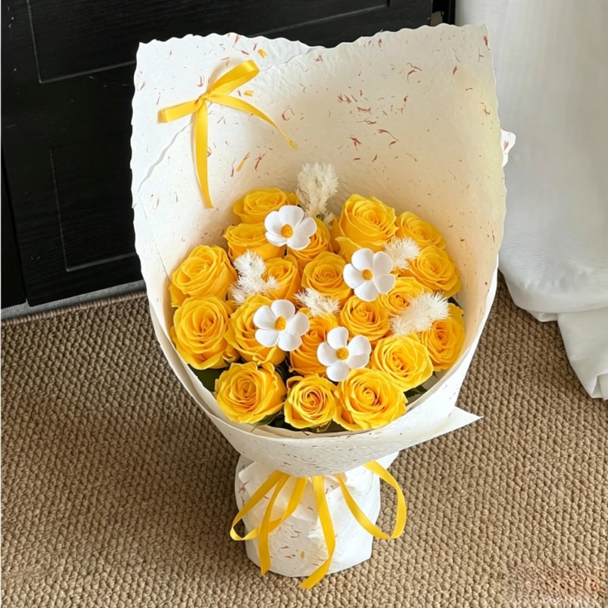 爱花客鲜花速递黄玫瑰花束送女友老婆生日礼物全国同城配送 19朵黄玫瑰花束A