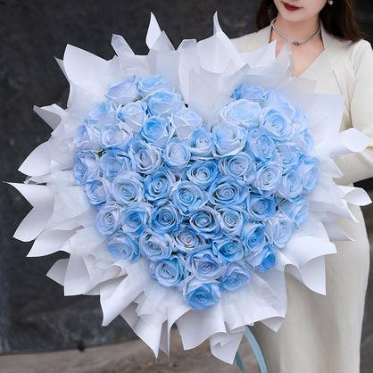 海洋之心❤99枝碎冰蓝送女神浪漫告白鲜花-99枝碎冰蓝玫瑰(拼心形)